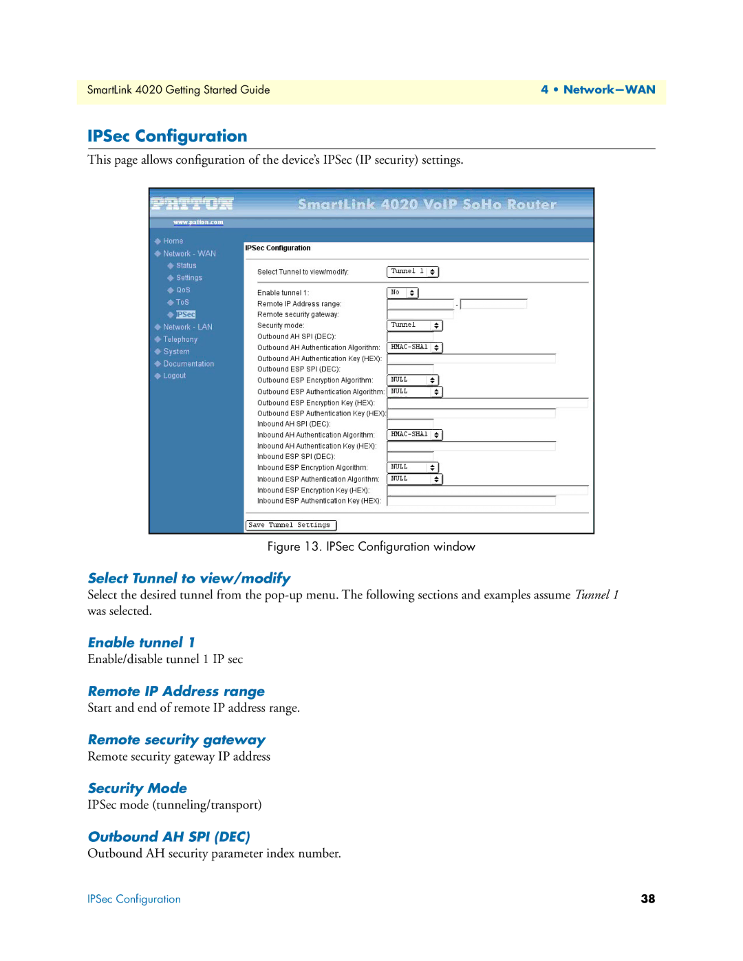 Patton electronic SL4020 manual IPSec Conﬁguration 