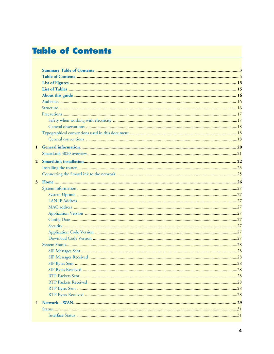 Patton electronic SL4020 manual Table of Contents 