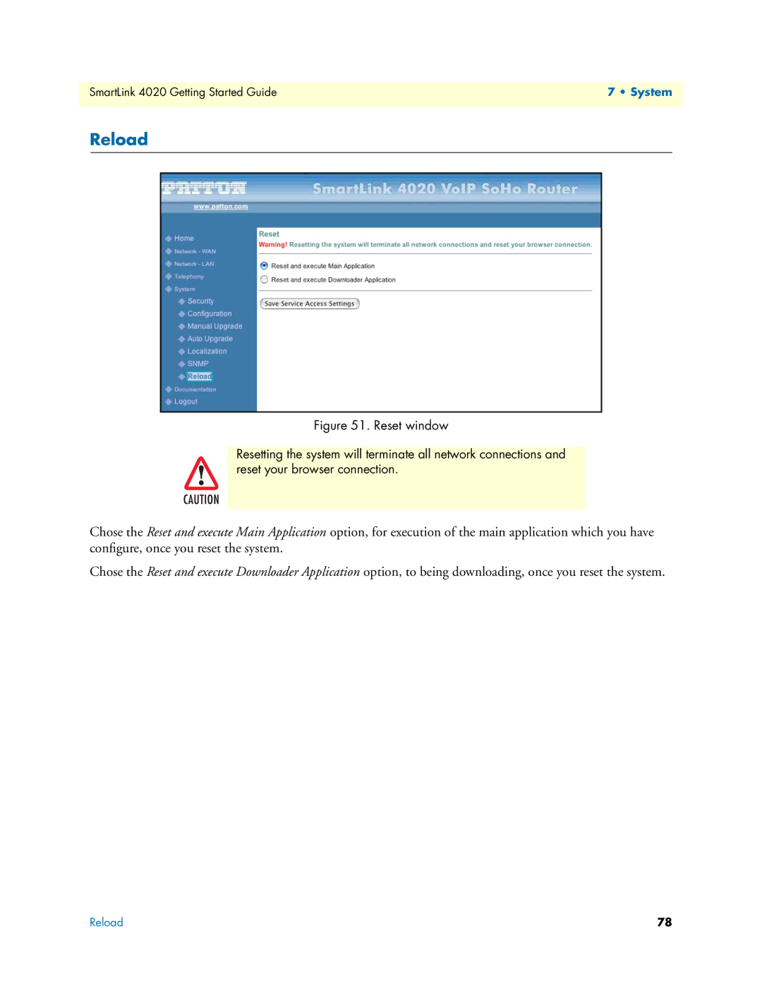 Patton electronic SL4020 manual Reload 