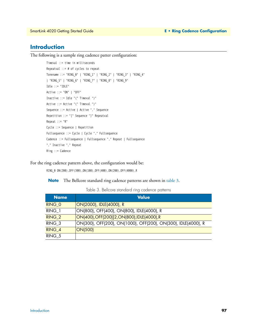 Patton electronic SL4020 manual Following is a sample ring cadence patter conﬁguration 