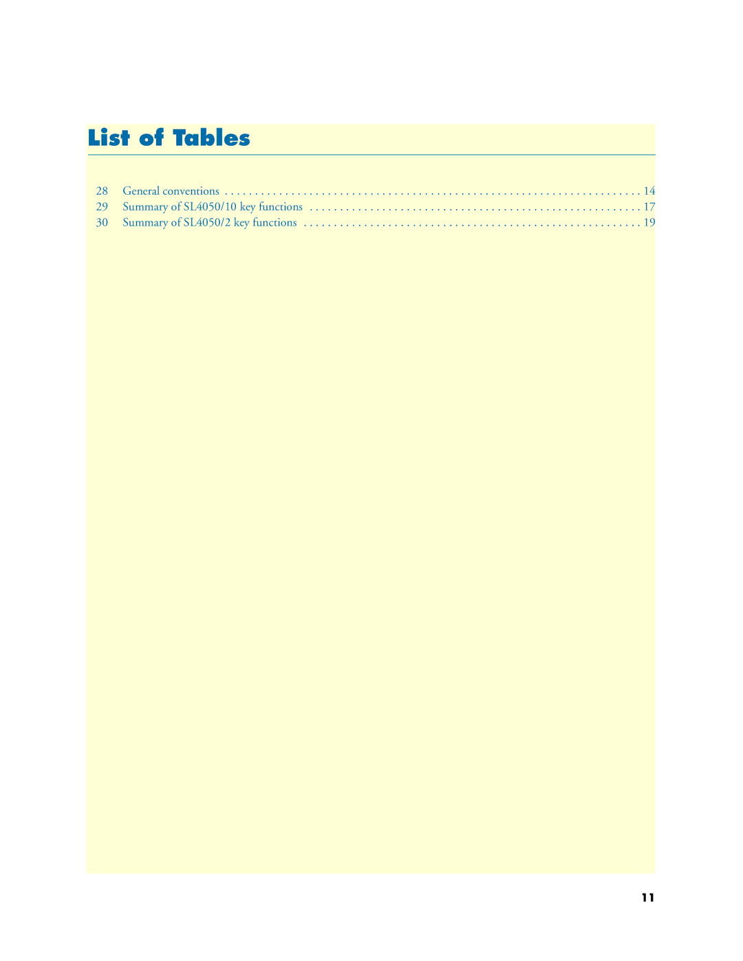 Patton electronic SL4050/2, SL4050/10 manual List of Tables 