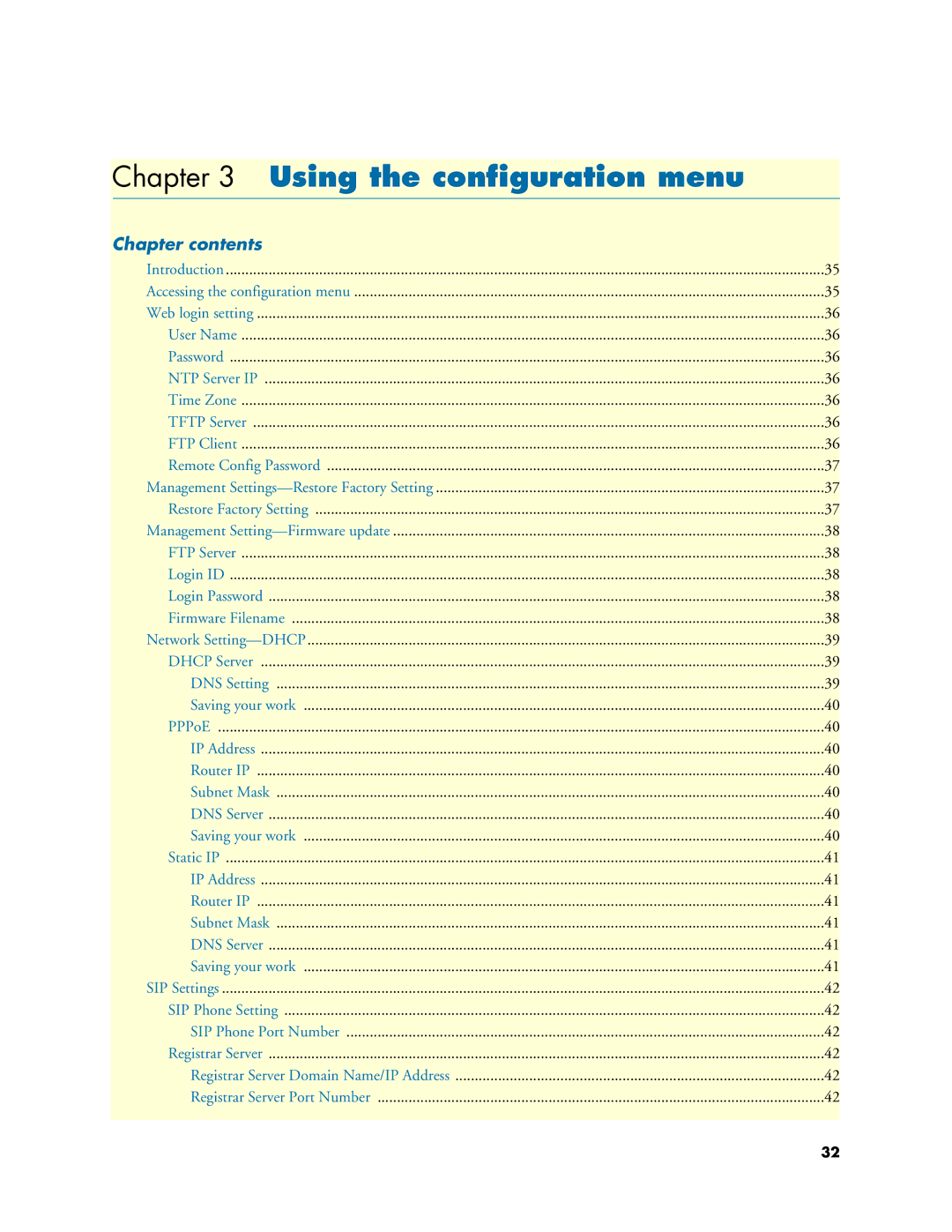 Patton electronic SL4050/10, SL4050/2 manual Using the conﬁguration menu, Chapter contents 