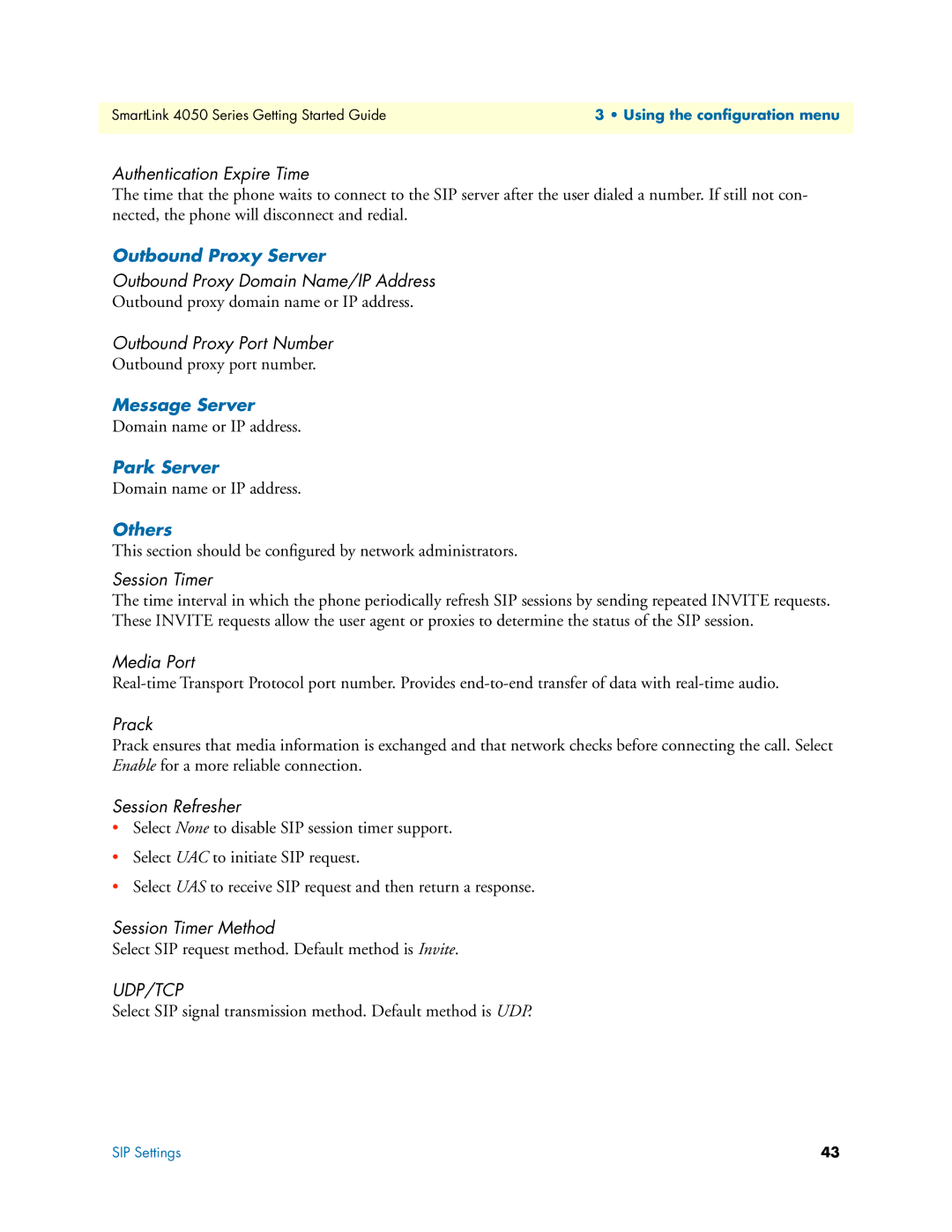 Patton electronic SL4050/2, SL4050/10 manual Outbound Proxy Server, Message Server, Park Server, Others 