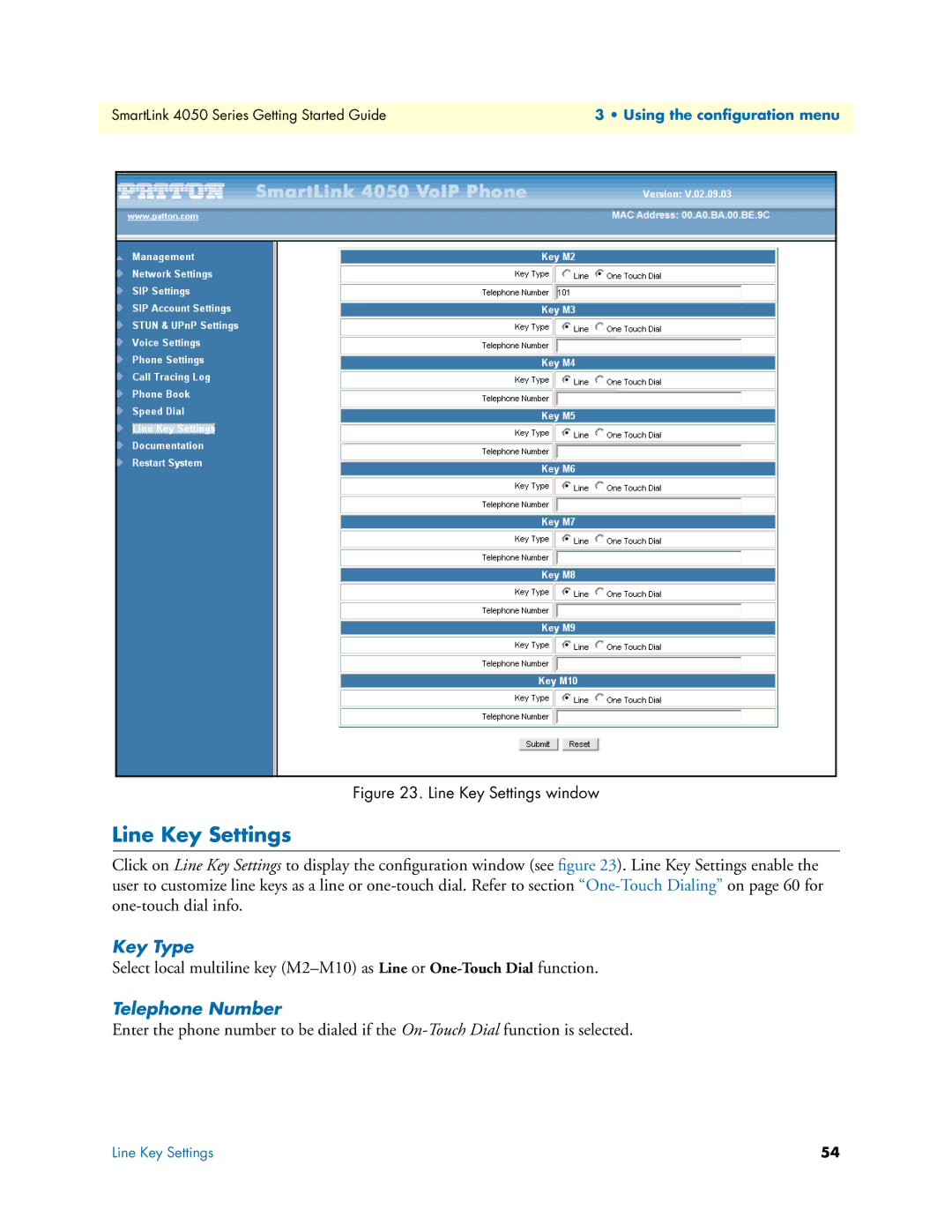 Patton electronic SL4050/10, SL4050/2 manual Line Key Settings, Key Type, Telephone Number 