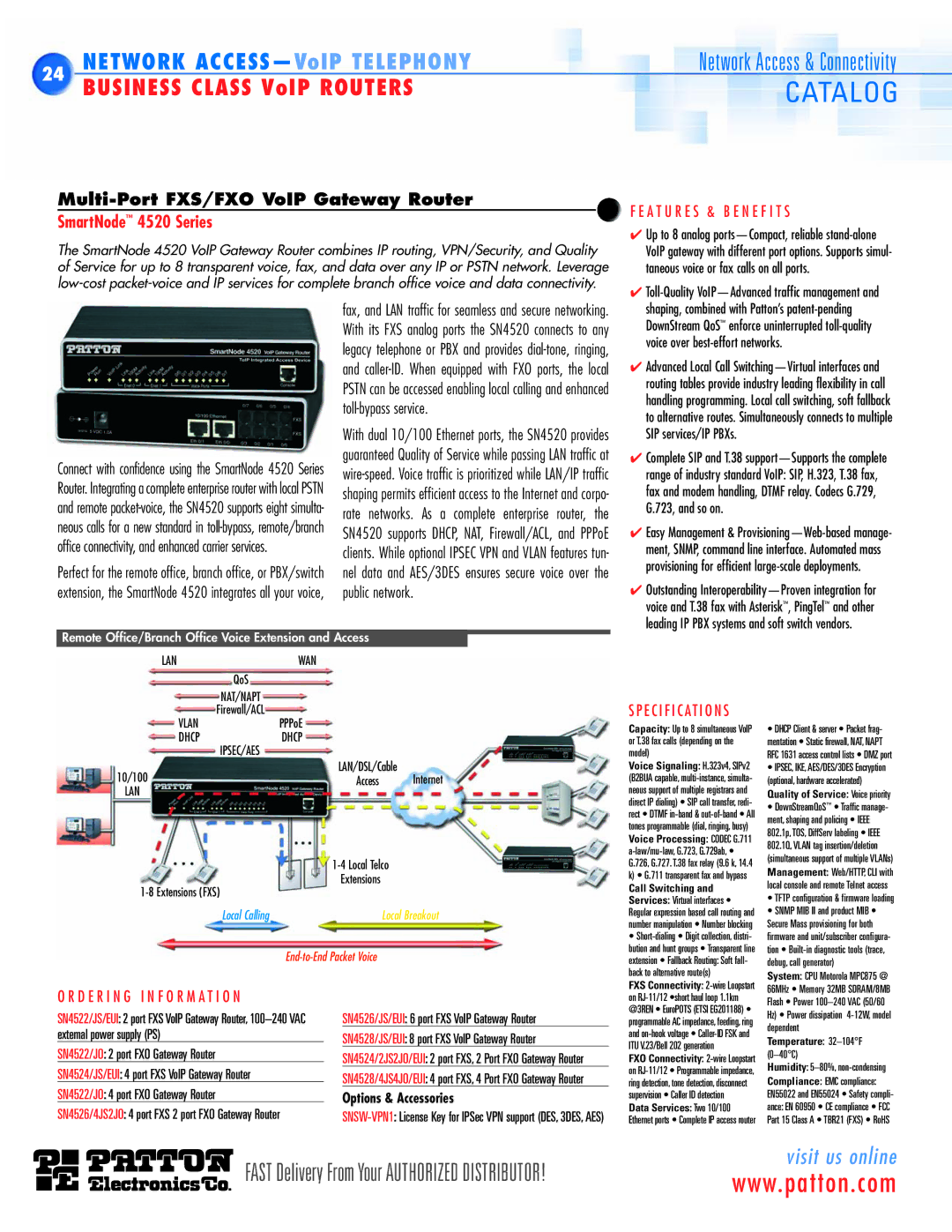 Patton electronic SN455X, SN483X, SN4900, SN465X, SN452X, SN463X, SL402X, SN411X, SN2400 manual SmartNode 4520 Series 