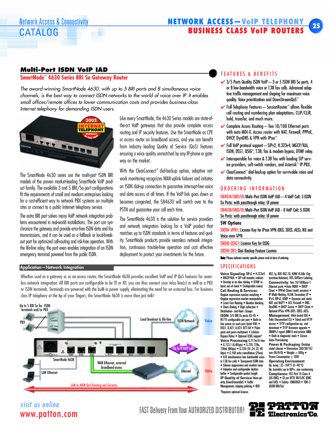 Patton electronic SN411X, SN483X, SN4900, SN465X SmartNode 4630 Series BRI So Gateway Router, Hold, transfer, and much more 