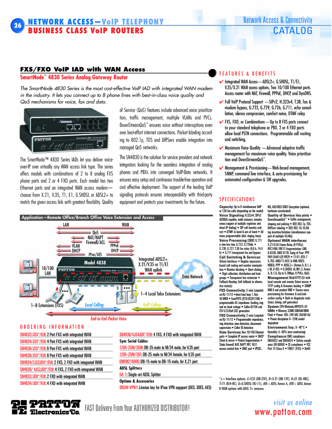 Patton electronic SN2400, SN483X, SN4900, SN465X, SN452X, SN463X, SL402X, SN455X SmartNode 4830 Series Analog Gateway Router 