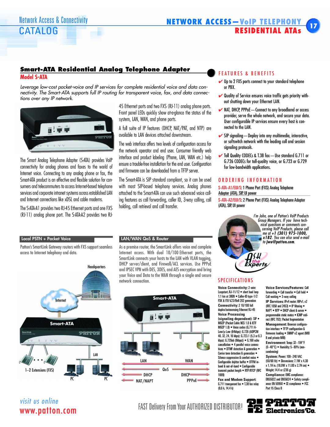 Patton electronic SN2400, SN483X, SN4900, SN465X manual Residential ATAs, Model S-ATA, Nected to the LAN, Signaling protocols 