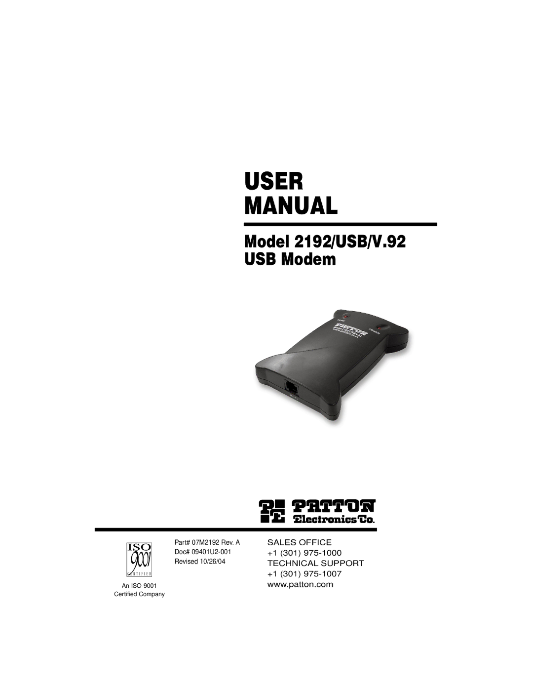 Patton electronic USB, V.92, 2192 user manual User Manual 