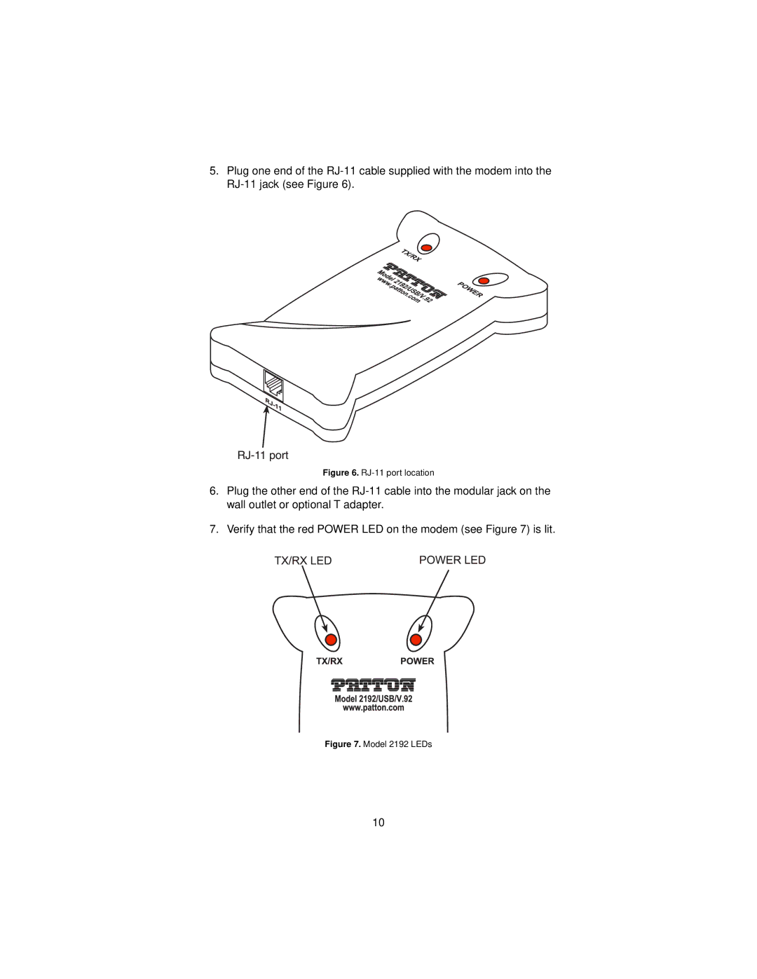 Patton electronic USB, V.92, 2192 user manual RJ-11 port location 