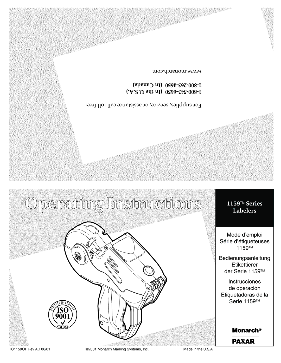 Paxar 1159 Series manual Operating Instructions 