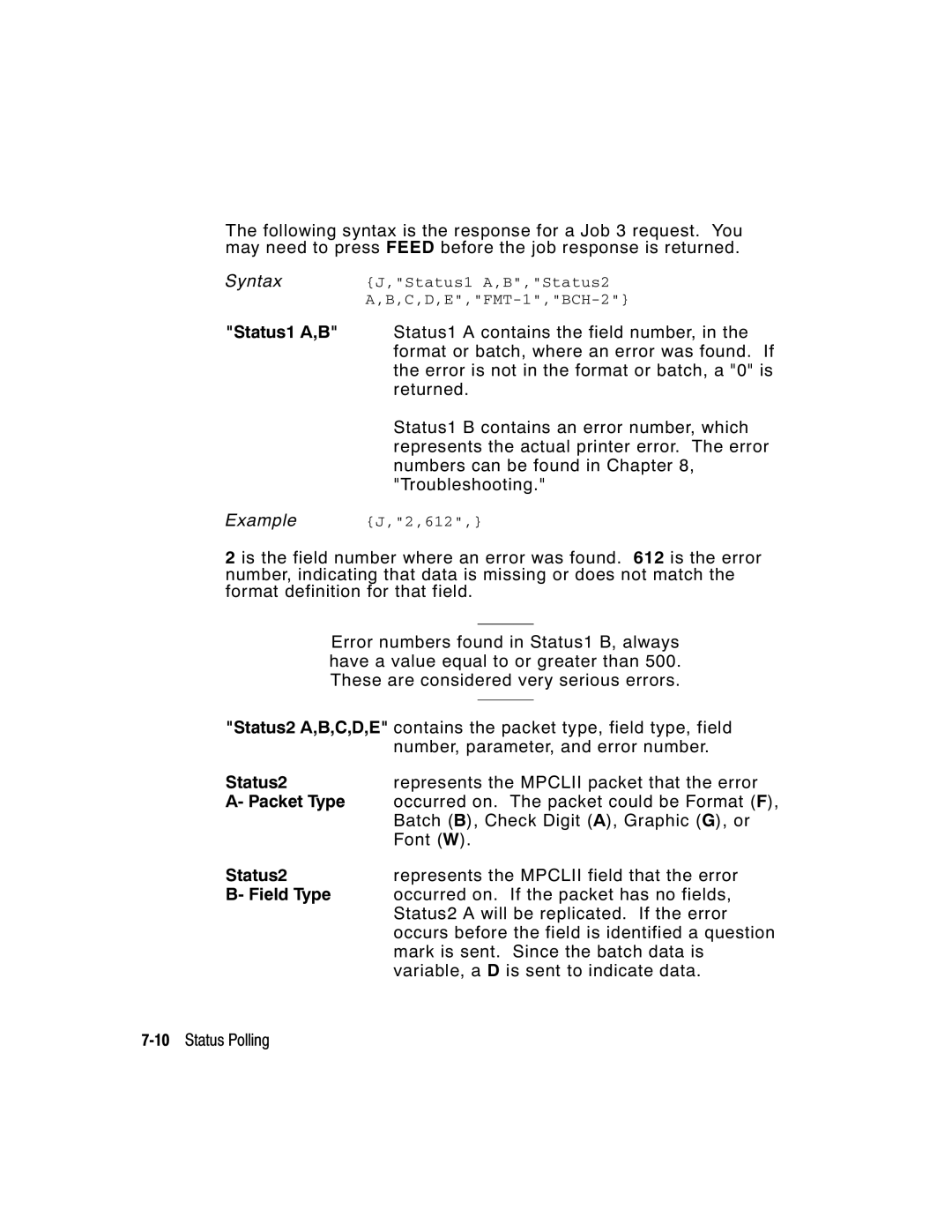 Paxar manual Status2, Packet Type 