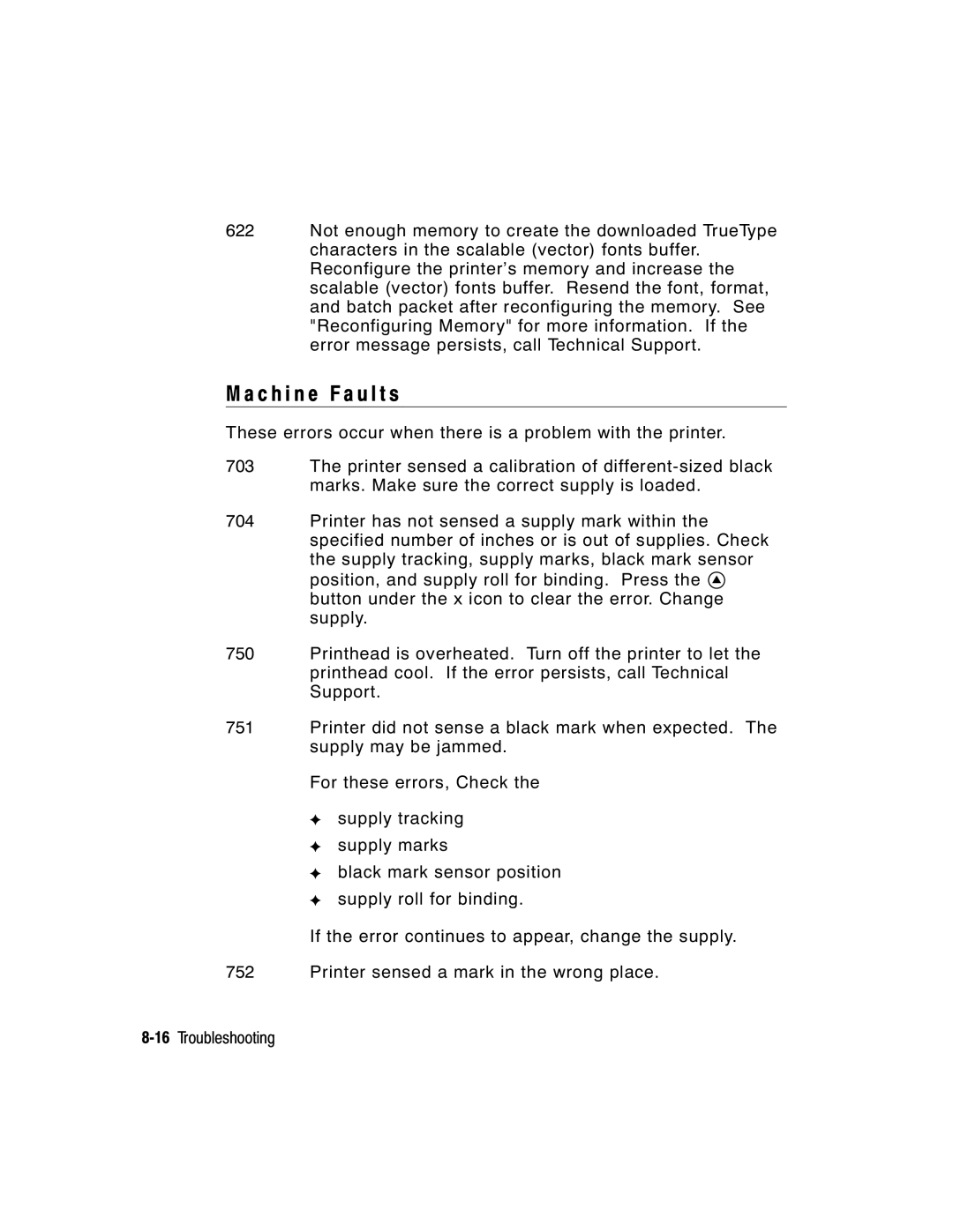 Paxar 2 manual C h i n e Fault s 