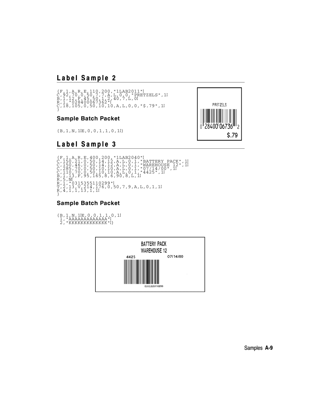 Paxar 2 manual B e l S a m p l e, Samples A-9 