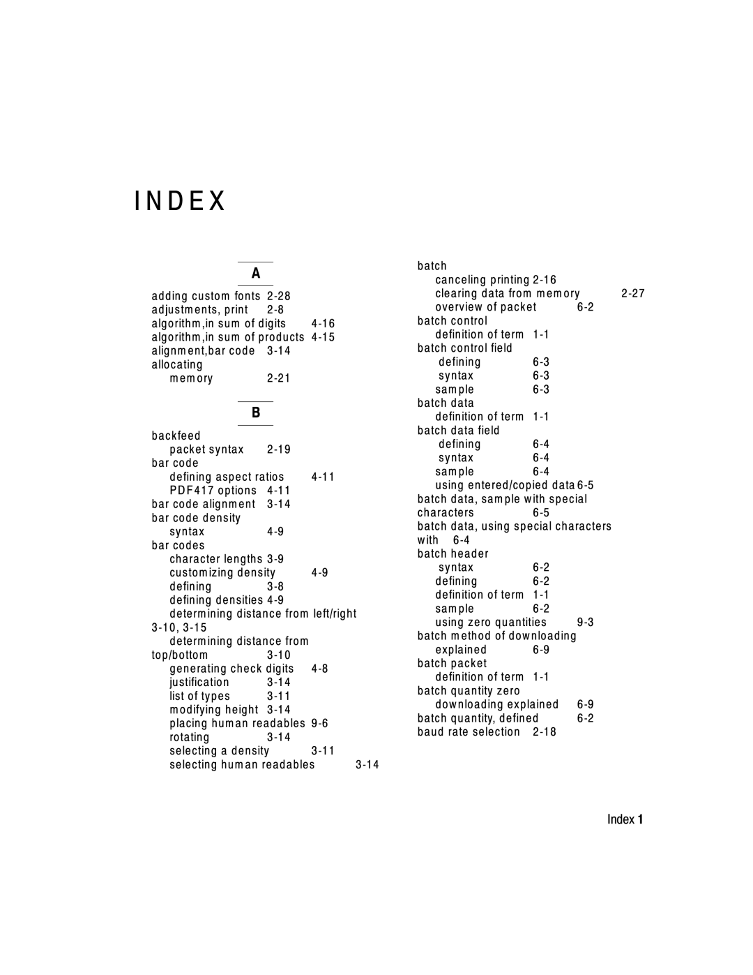 Paxar 2 manual D E, Index 