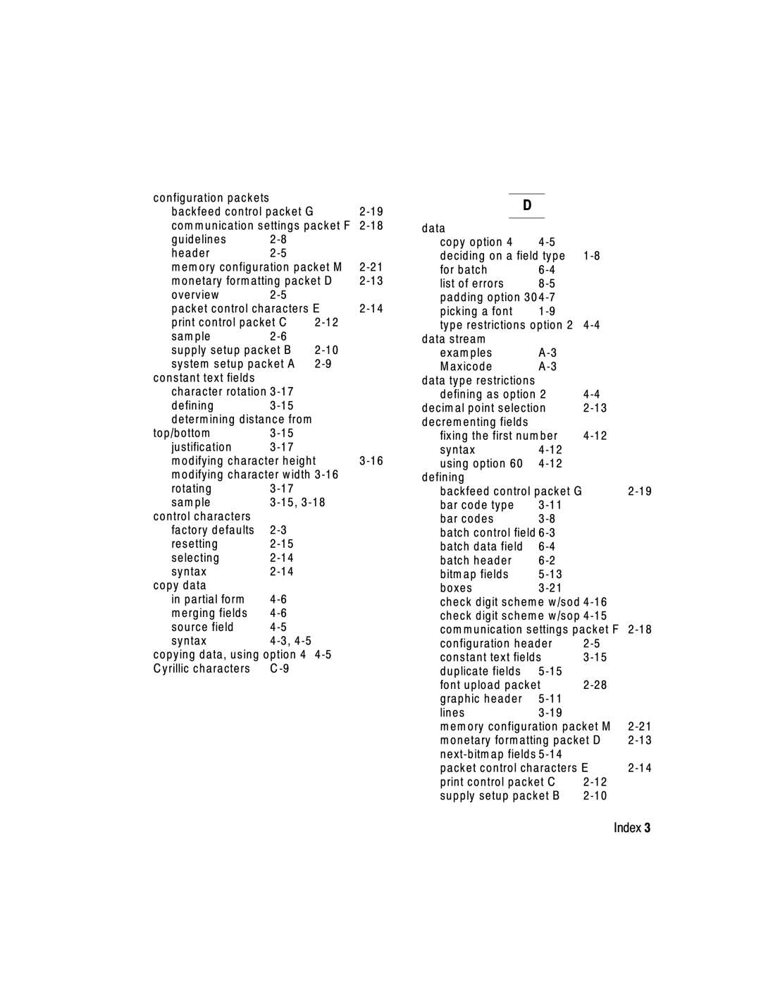 Paxar 2 manual Configuration packets Backfeed control packet G 