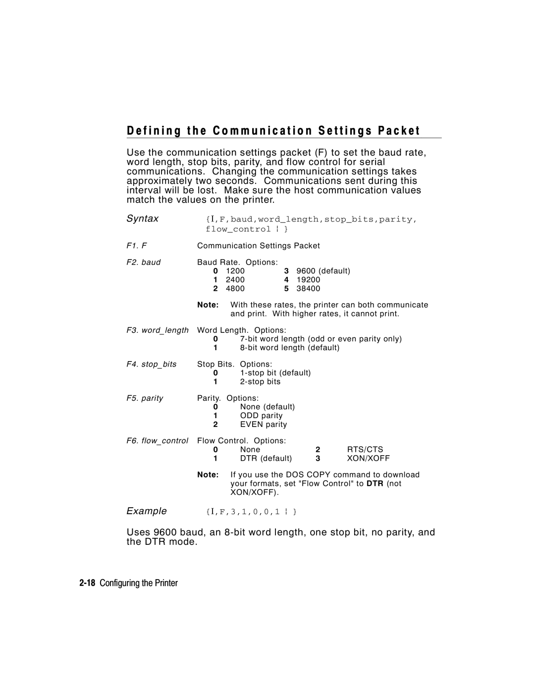 Paxar 2 manual Example I,F,3,1,0,0,1 p 