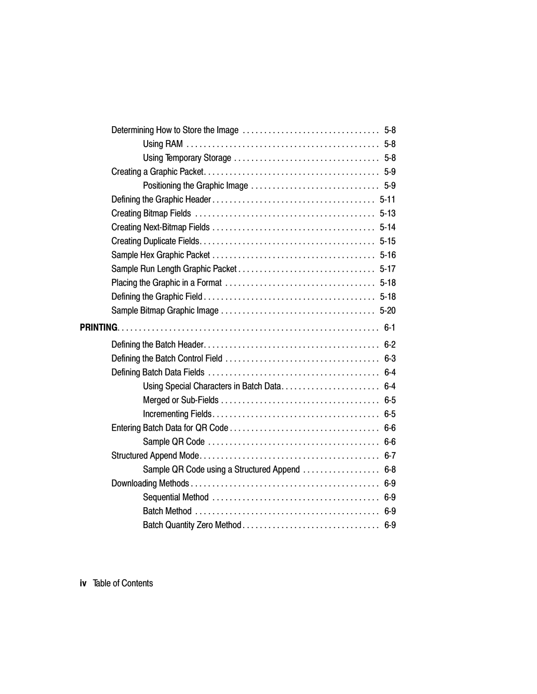 Paxar 2 manual Printing, Iv Table of Contents 