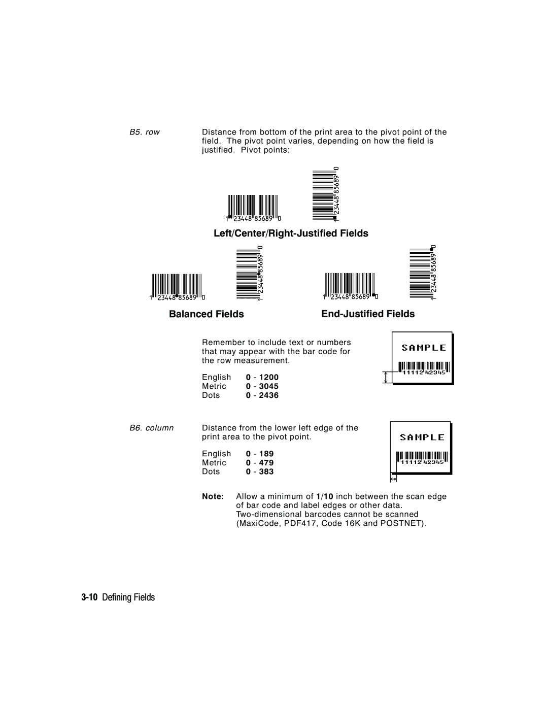 Paxar 2 manual Left/Center/Right-Justified Fields Balanced Fields, 10Defining Fields 