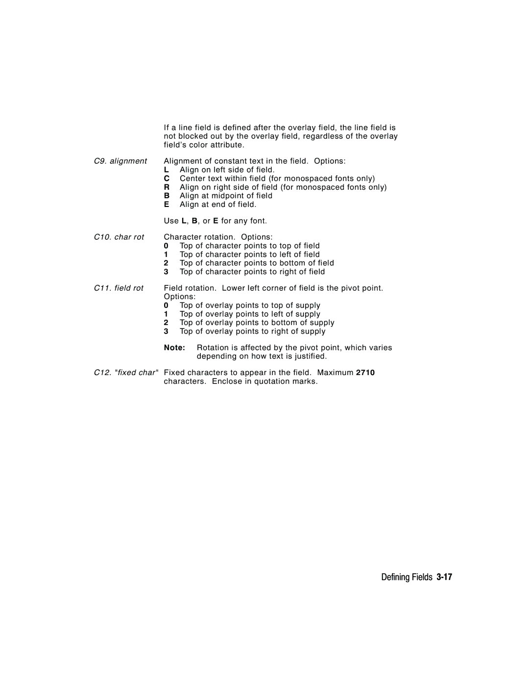 Paxar 2 manual Defining Fields 