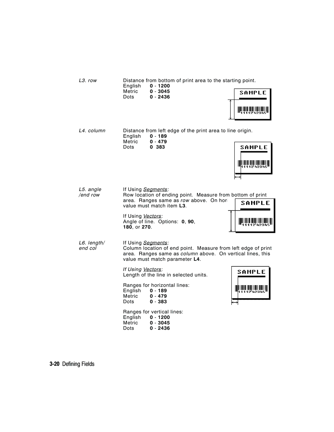 Paxar manual 20Defining Fields, L5. angle If Using Segments 