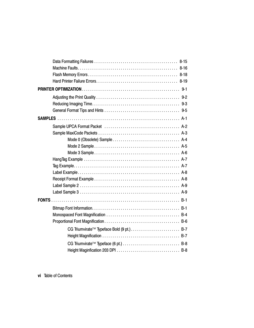 Paxar 2 manual Vi Table of Contents 