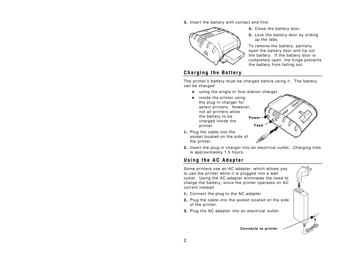 Paxar 3R 9430R manual A r g i n g t h e B a t t e r y, I n g t h e a C a d a p t e r 