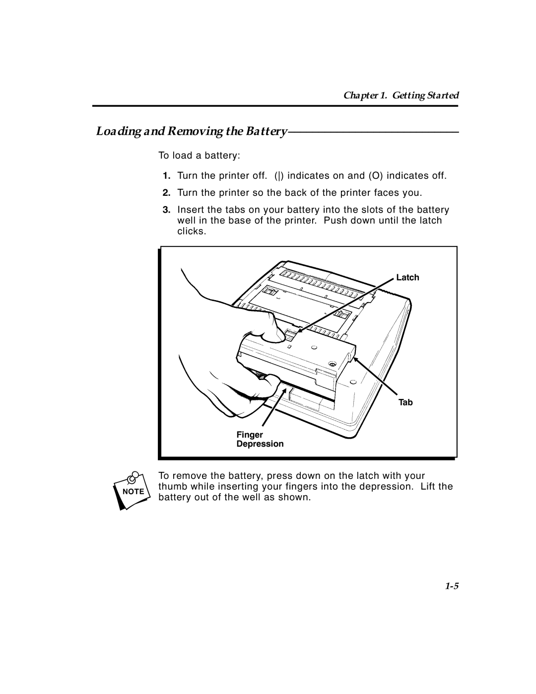 Paxar 4 manual Loading and Removing the Battery 