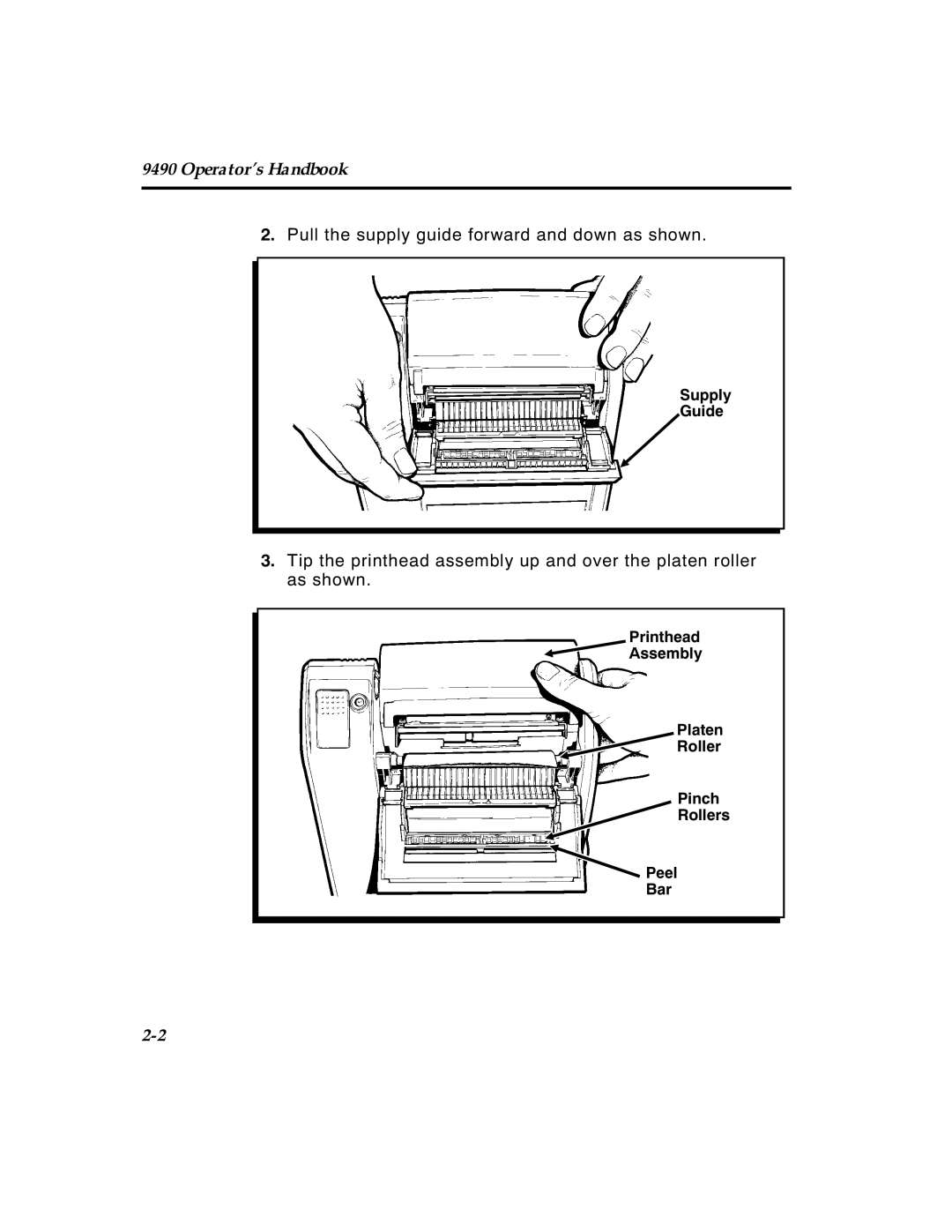 Paxar 4 manual Pull the supply guide forward and down as shown 