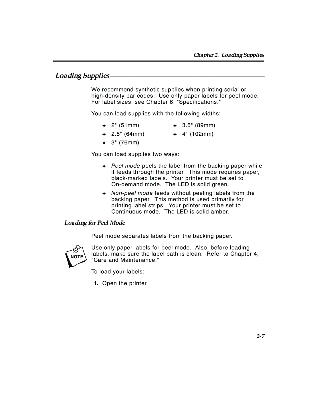 Paxar 4 manual Loading Supplies, Loading for Peel Mode 