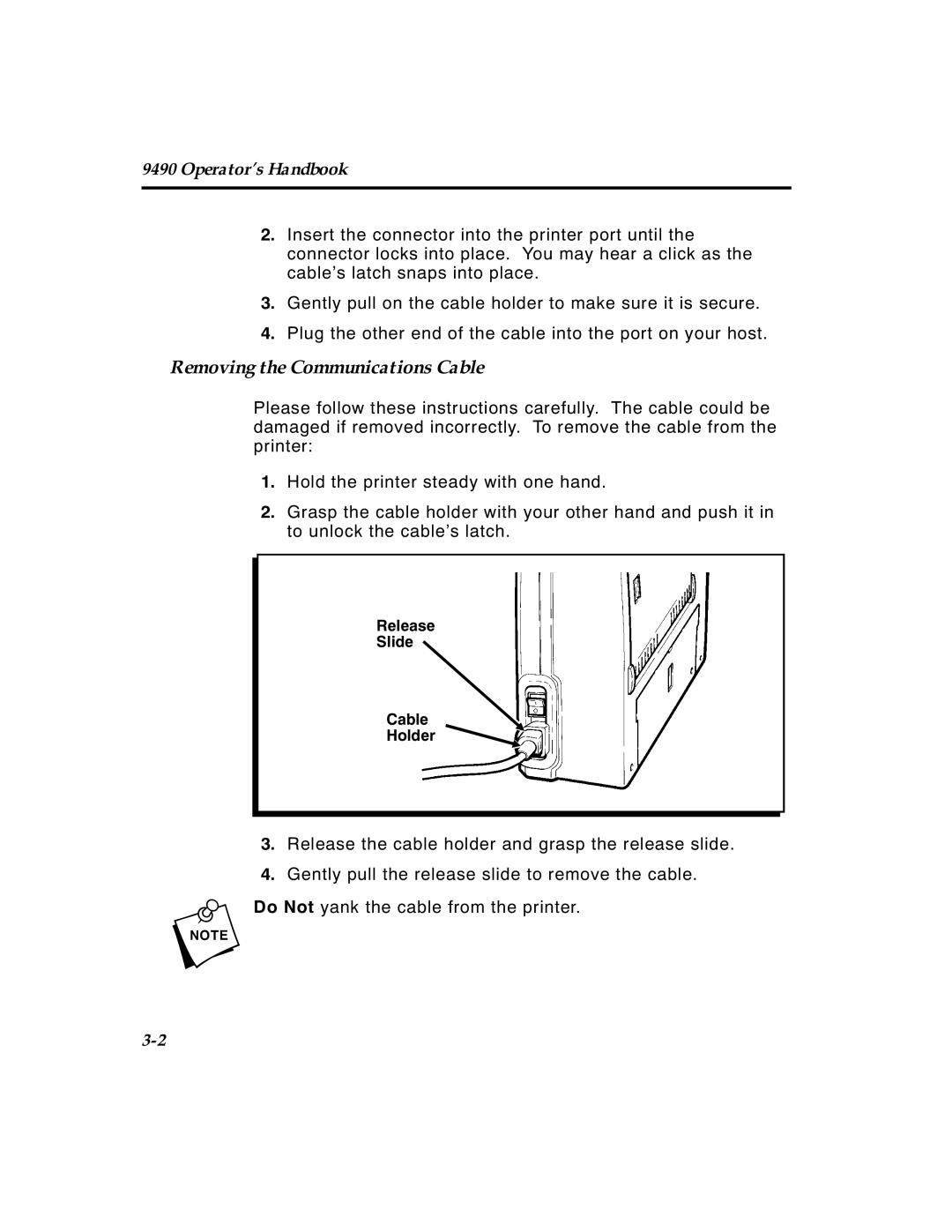 Paxar 4 manual Removing the Communications Cable 