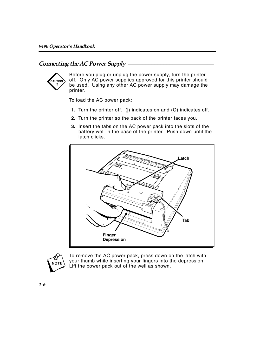 Paxar 4 manual Connecting the AC Power Supply, Operator’s Handbook 