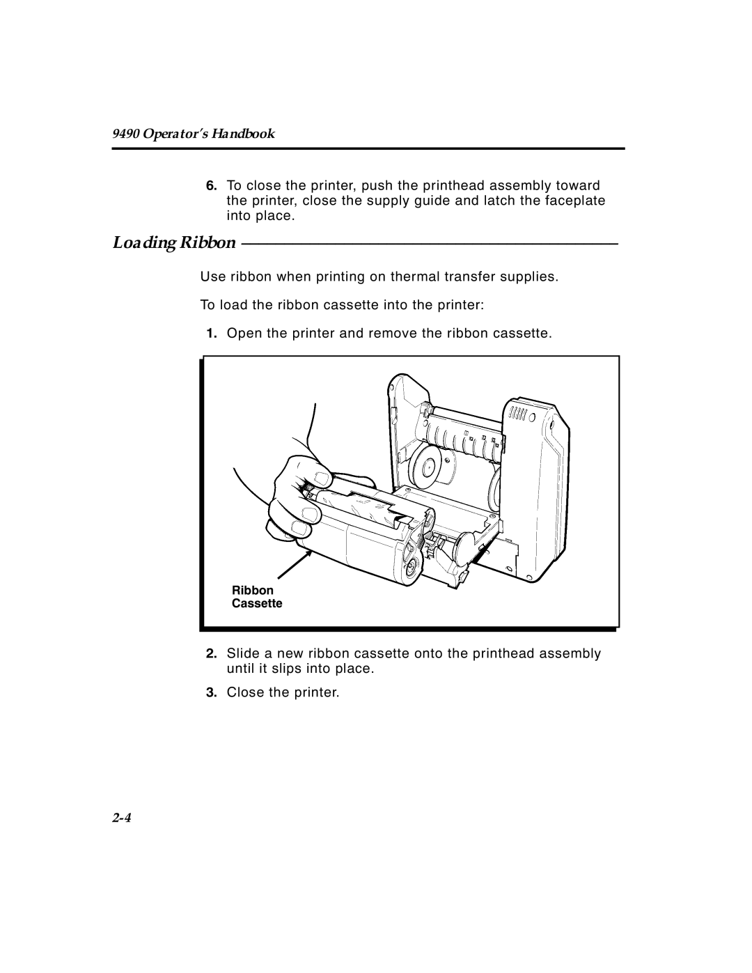 Paxar 4 manual Loading Ribbon, Operator’s Handbook 