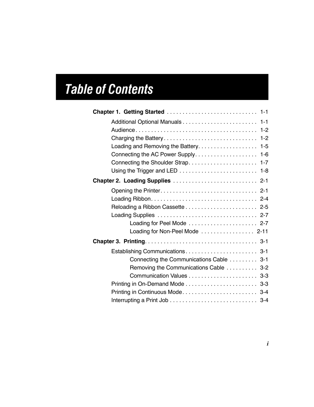 Paxar 4 manual Table of Contents 