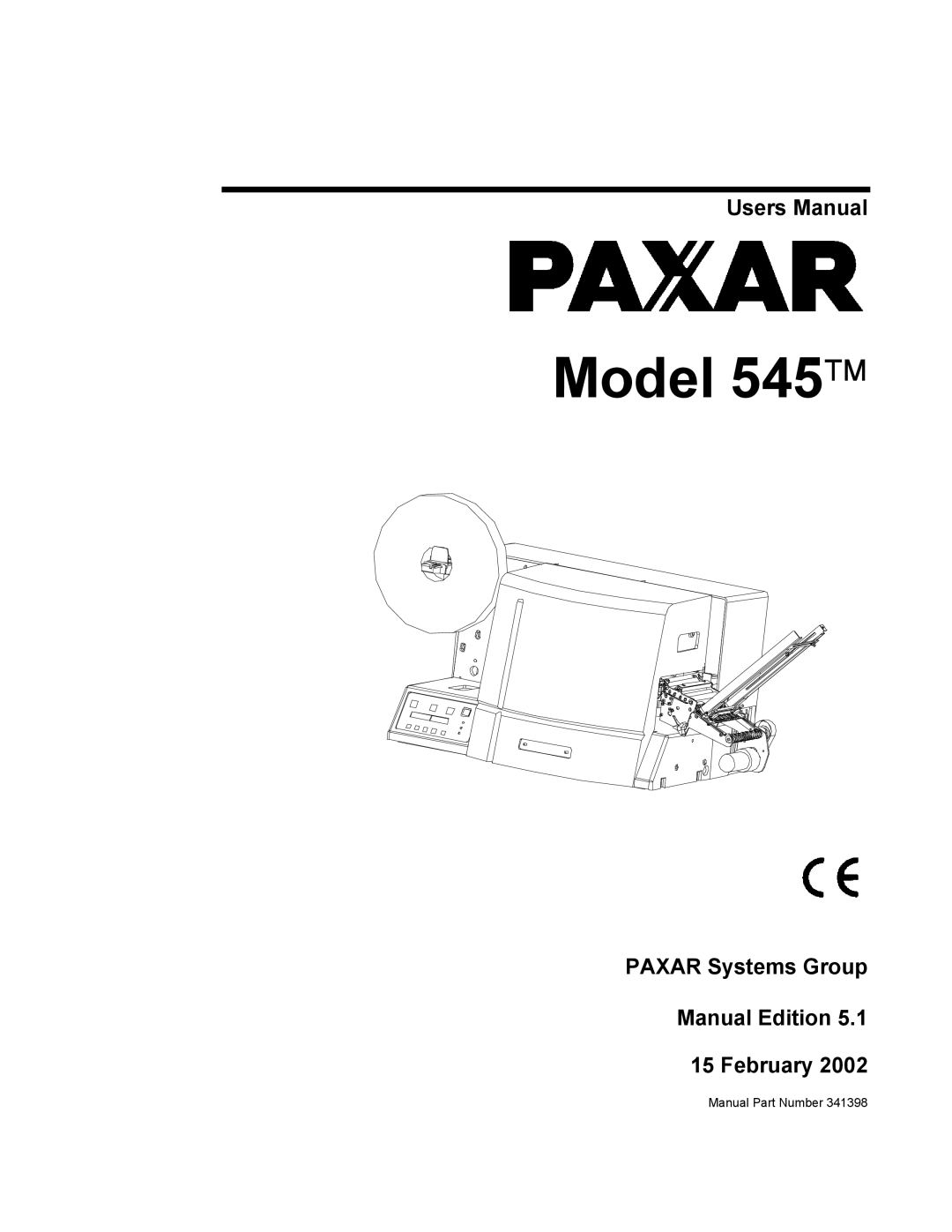 Paxar user manual Model 545, Paxar Systems Group Manual Edition February 