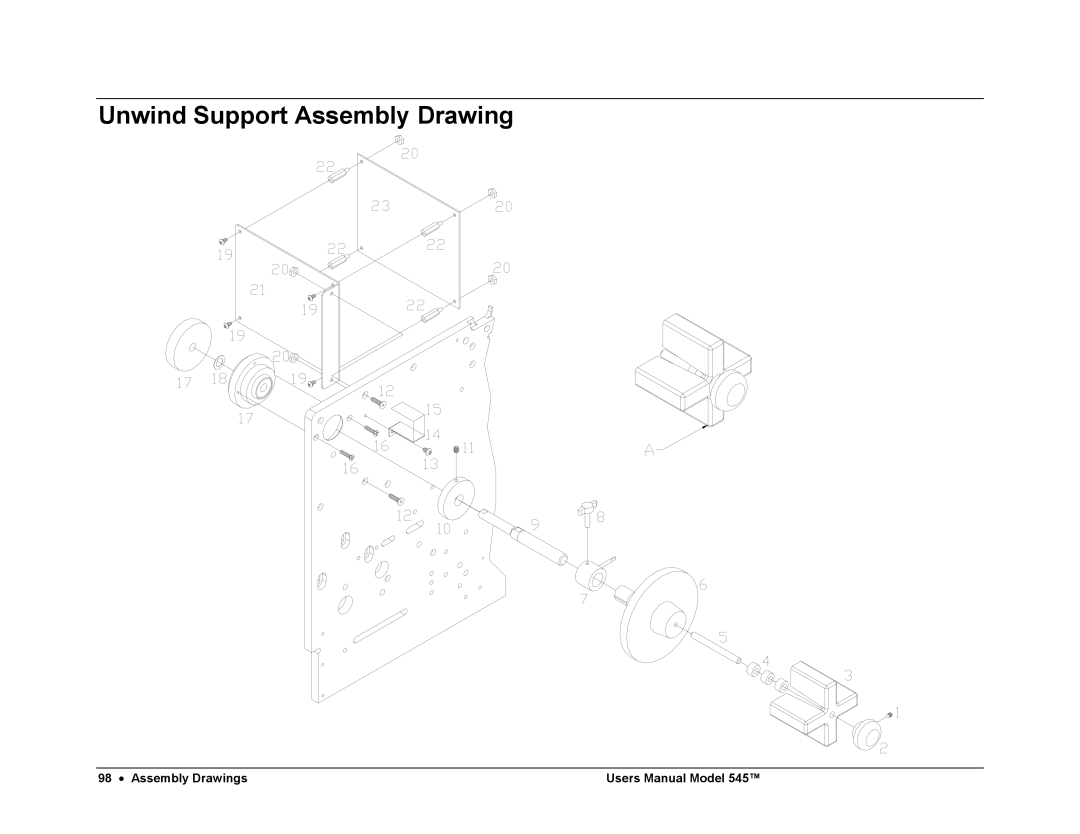 Paxar 545 user manual Unwind Support Assembly Drawing 