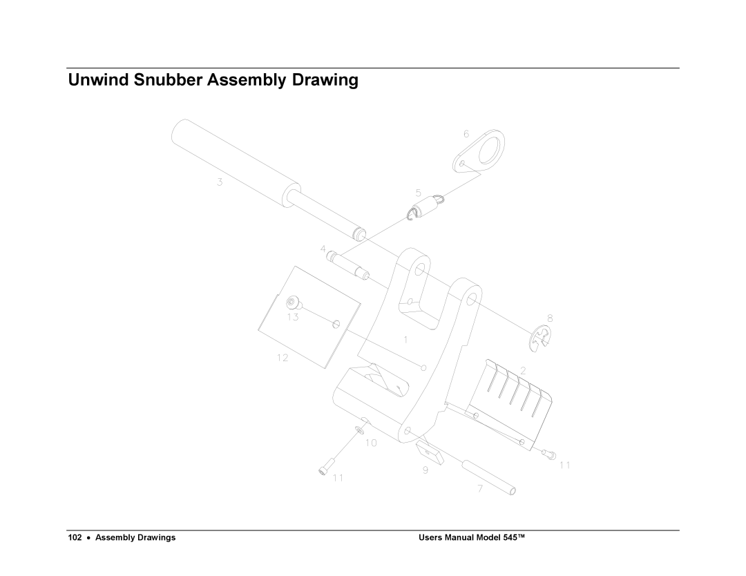 Paxar 545 user manual Unwind Snubber Assembly Drawing 