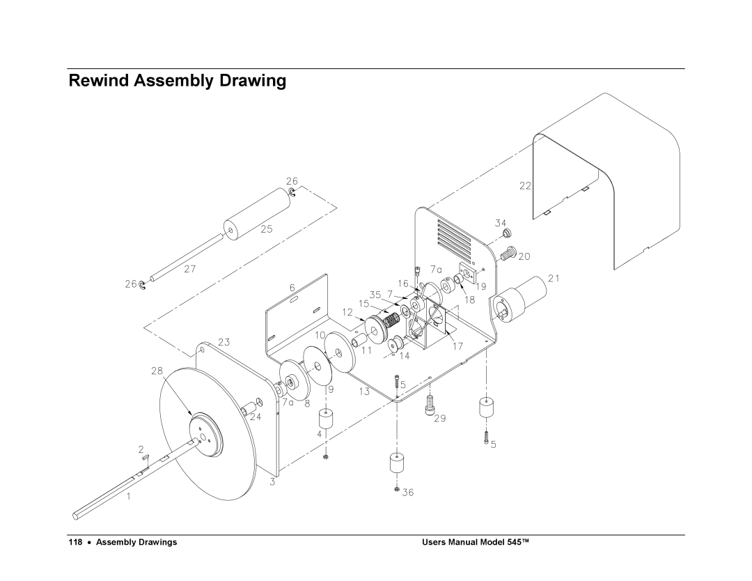 Paxar 545 user manual Rewind Assembly Drawing 