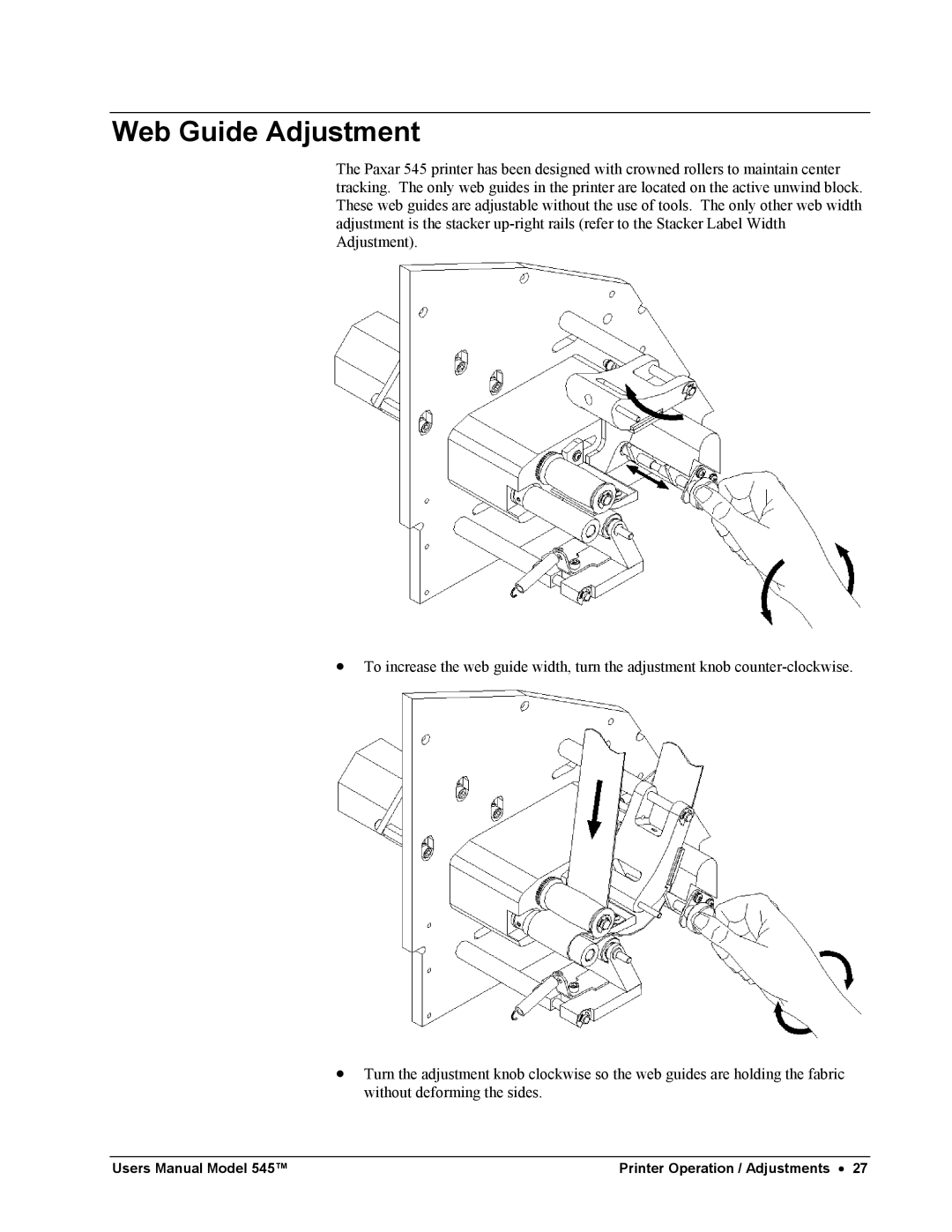 Paxar 545 user manual Web Guide Adjustment 