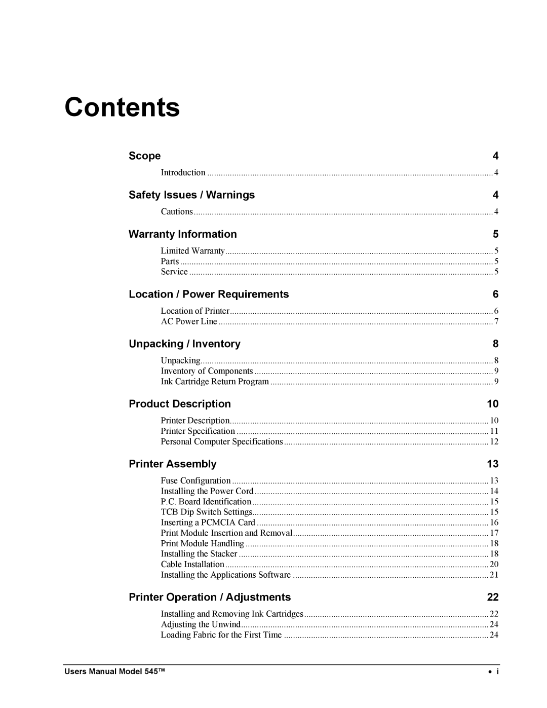 Paxar 545 user manual Contents 