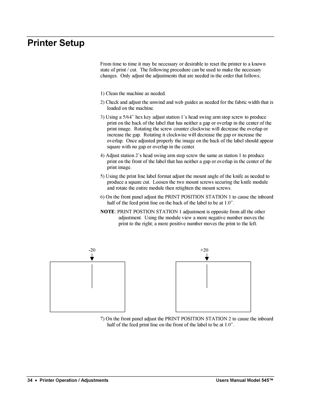 Paxar 545 user manual Printer Setup 