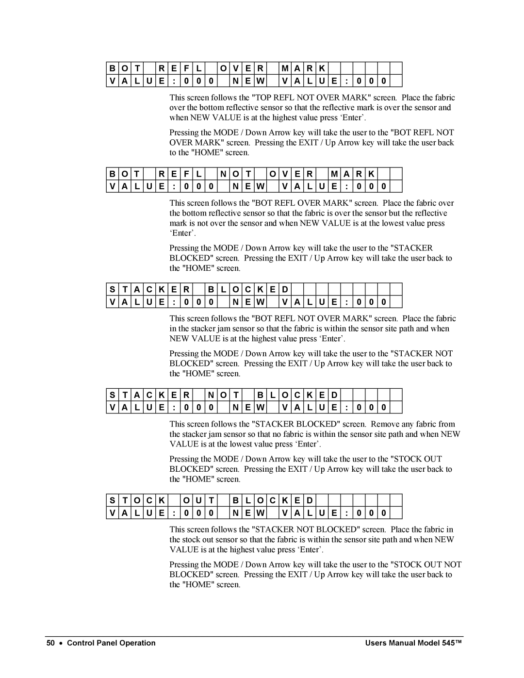 Paxar 545 user manual Control Panel Operation 