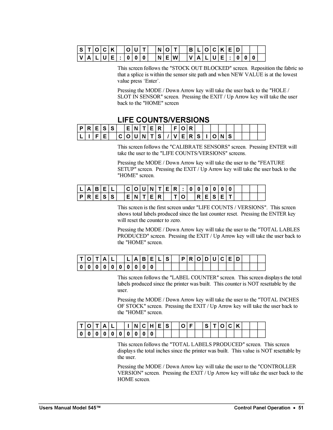 Paxar 545 user manual Life COUNTS/VERSIONS 