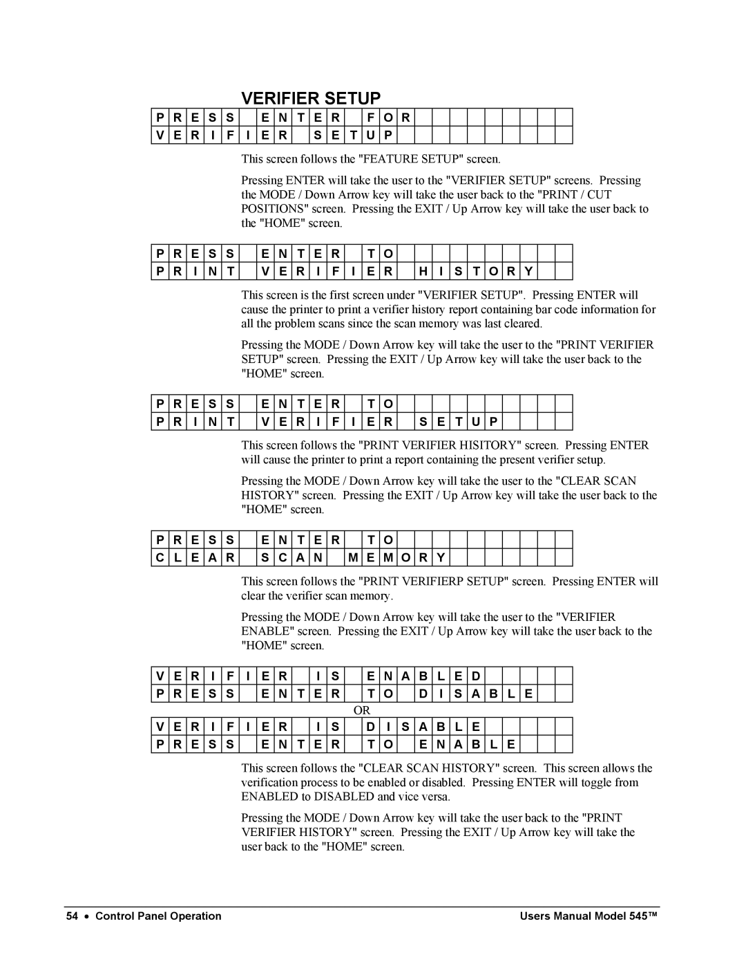 Paxar 545 user manual Verifier Setup 