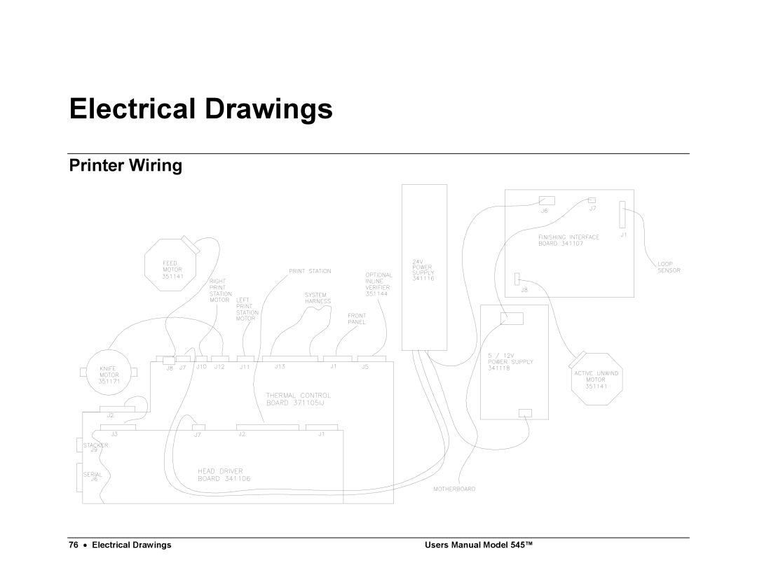 Paxar 545 user manual Electrical Drawings, Printer Wiring 