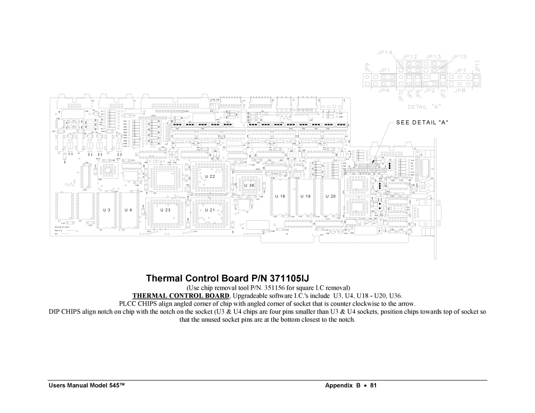 Paxar 545 user manual Thermal Control Board P/N 371105IJ, E D E T a IL a 