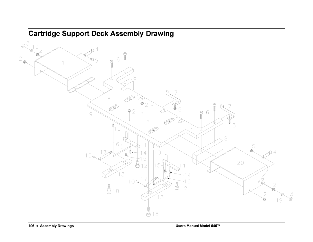 Paxar 545 user manual Cartridge Support Deck Assembly Drawing, Assembly Drawings, Users Manual Model 