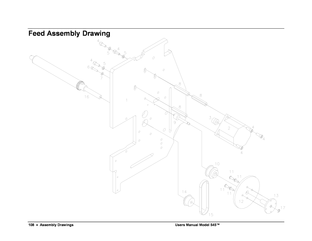 Paxar 545 user manual Feed Assembly Drawing, Assembly Drawings, Users Manual Model 