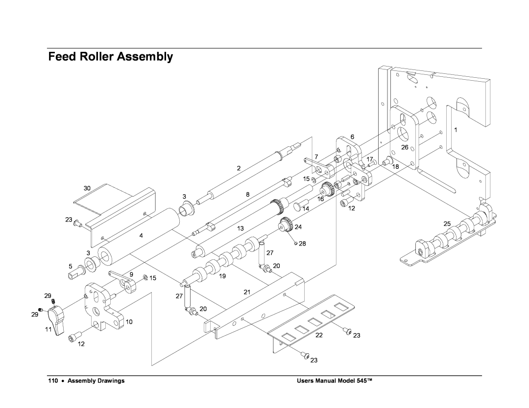 Paxar 545 user manual Feed Roller Assembly, Assembly Drawings, Users Manual Model 