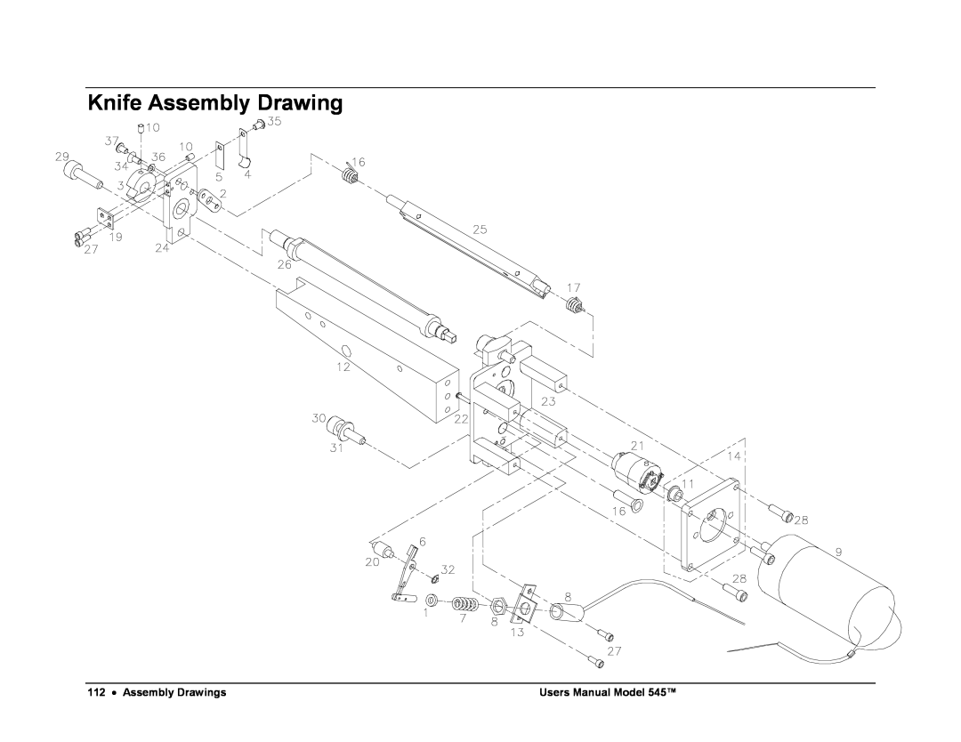 Paxar 545 user manual Knife Assembly Drawing, Assembly Drawings, Users Manual Model 